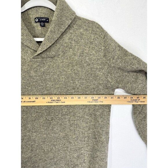 Vtg J Crew 100% Lambswool Sweater Mens Medium Tan Taupe Marled Knit Shawl Collar - Picture 6 of 7